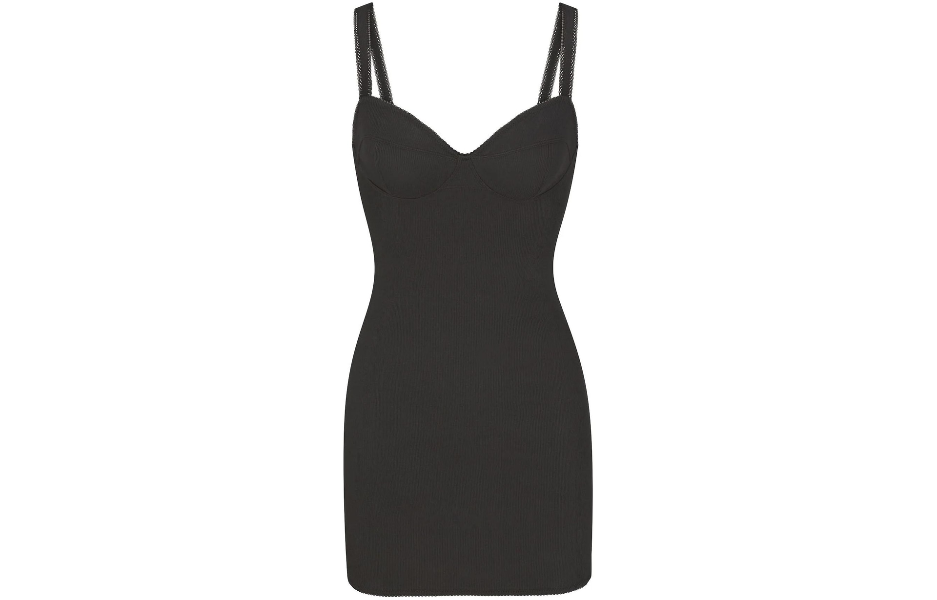 Skims Cotton Rib Picot Cami Mini Dress Soot