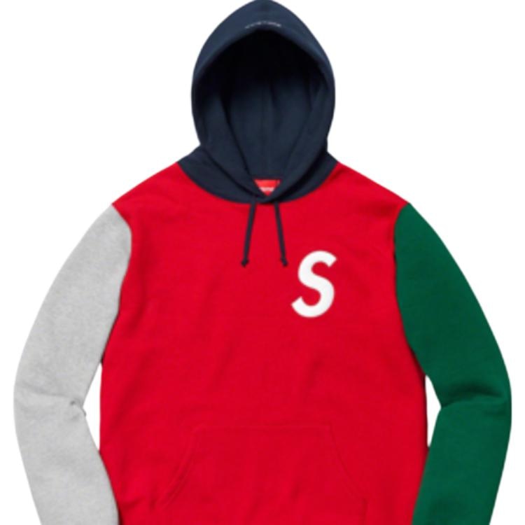 Supreme SS19 S Logo Colorblocked Hooded Sweatshirt Red — фото 1
