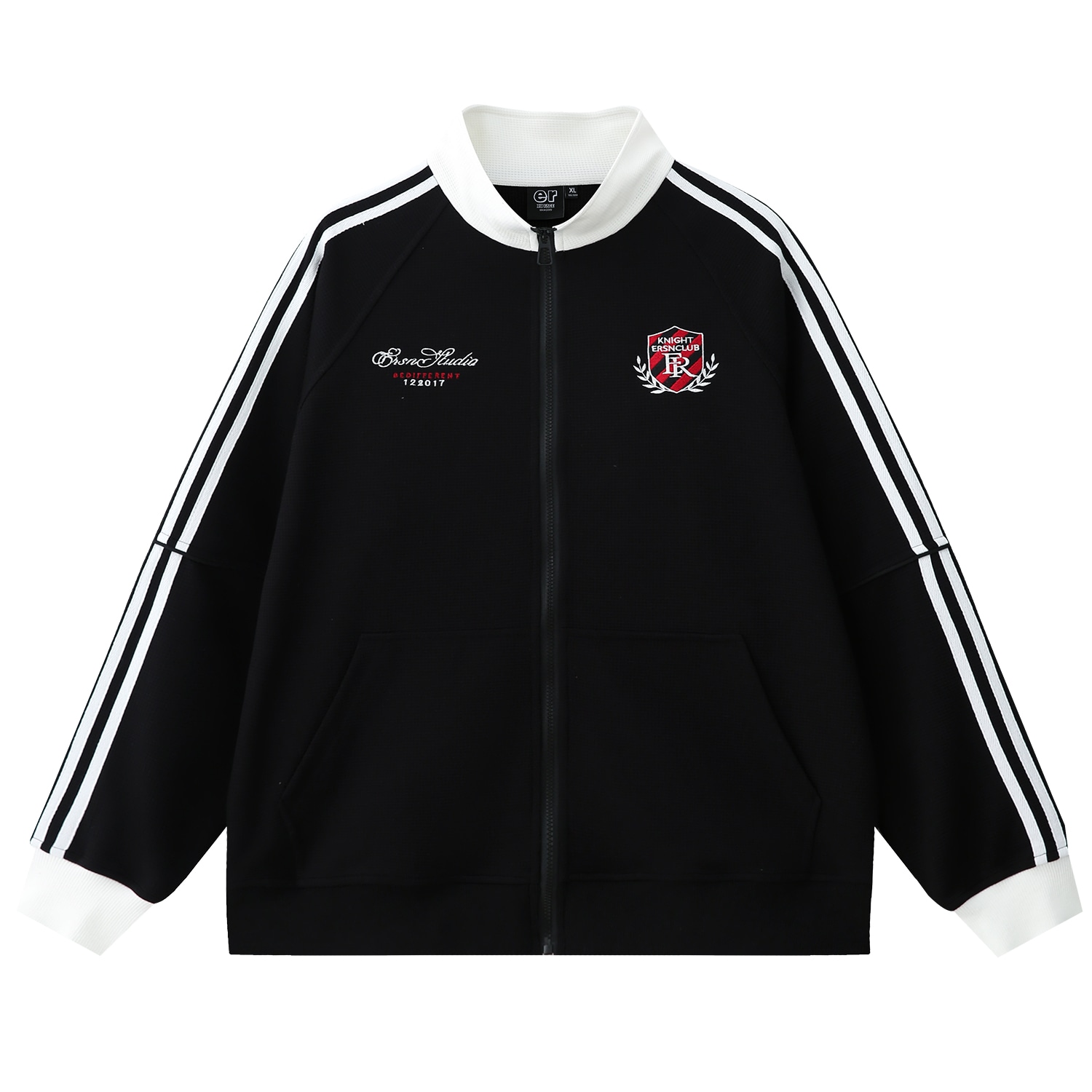 ER Retro Badge Stripe Colorblock Zip-Up Sweatshirt