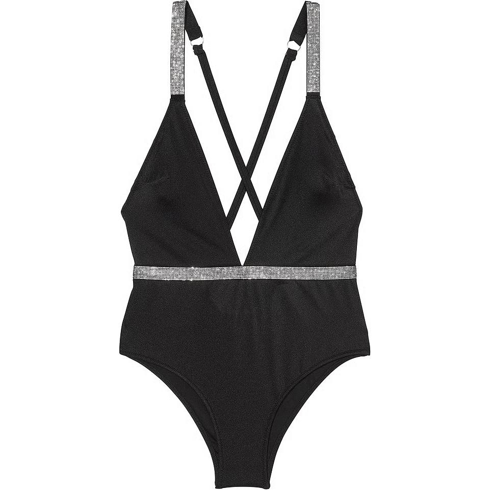Victoria'S Secret Shine Plunge One-Piece Swimsuit Black