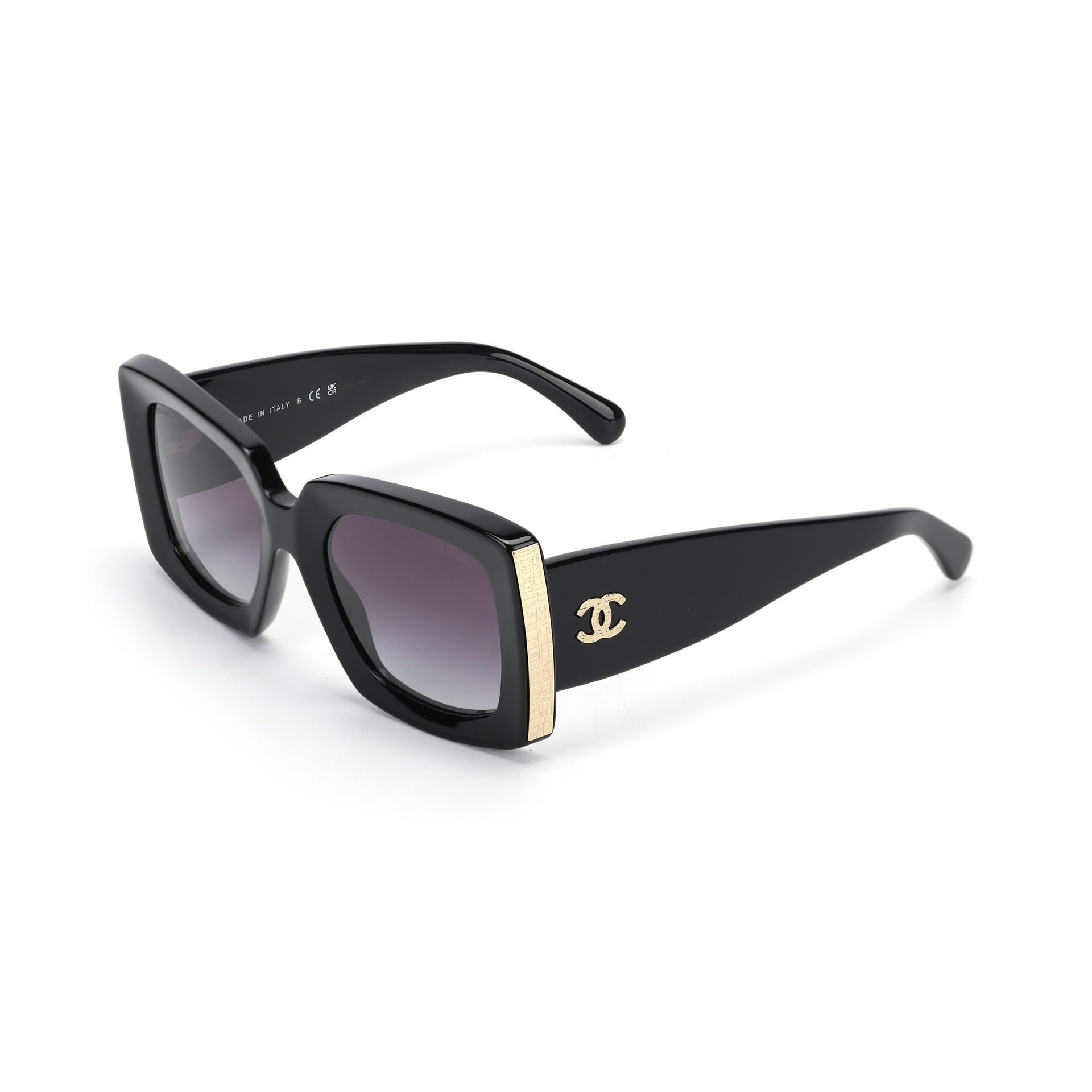 CHANEL Square Acetate Sunglasses Black Gold