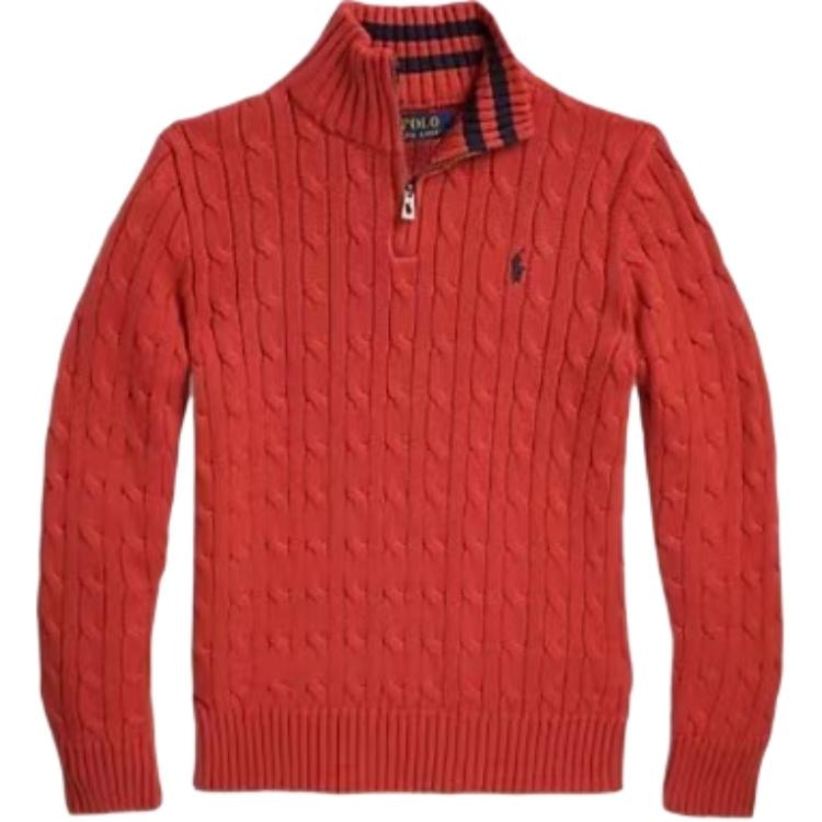 Polo Ralph Lauren FW23 Color Logo Embroidered Cable Knit Sweater Red Kids