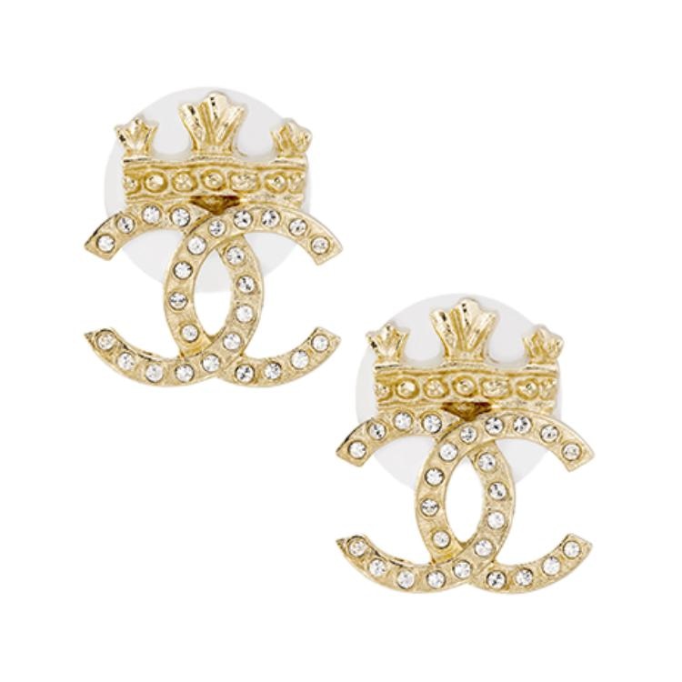 CHANEL Classic Double C Crown Earrings Gold