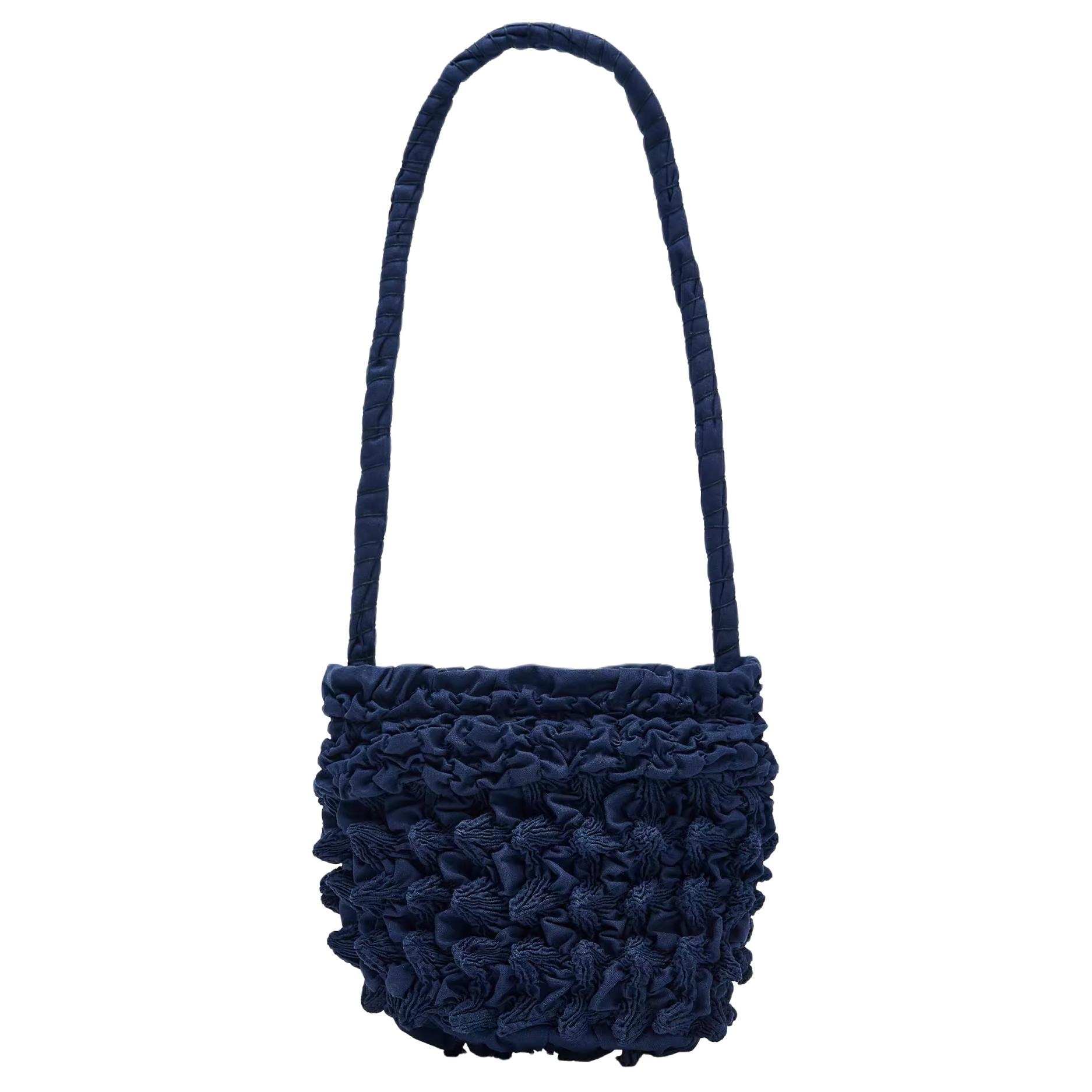Сумки ZARA Pleated Cotton Shoulder Bag Blue