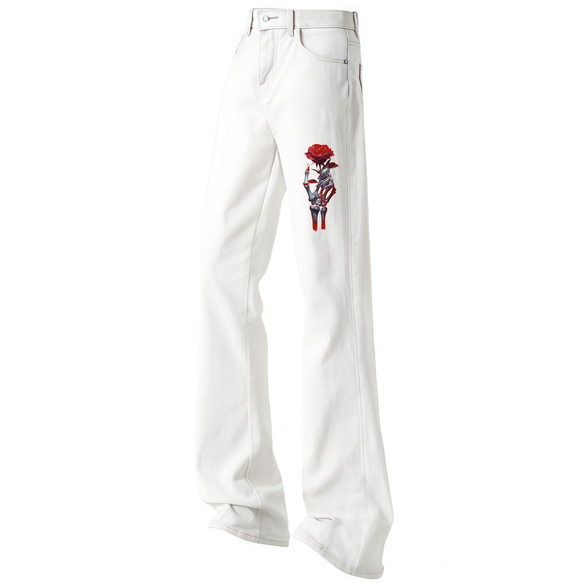 AMBER LIGHT Retro Rose Print Flared Jeans