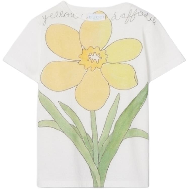 Футболка Gucci SS25 Floral Cotton Tee Kids White