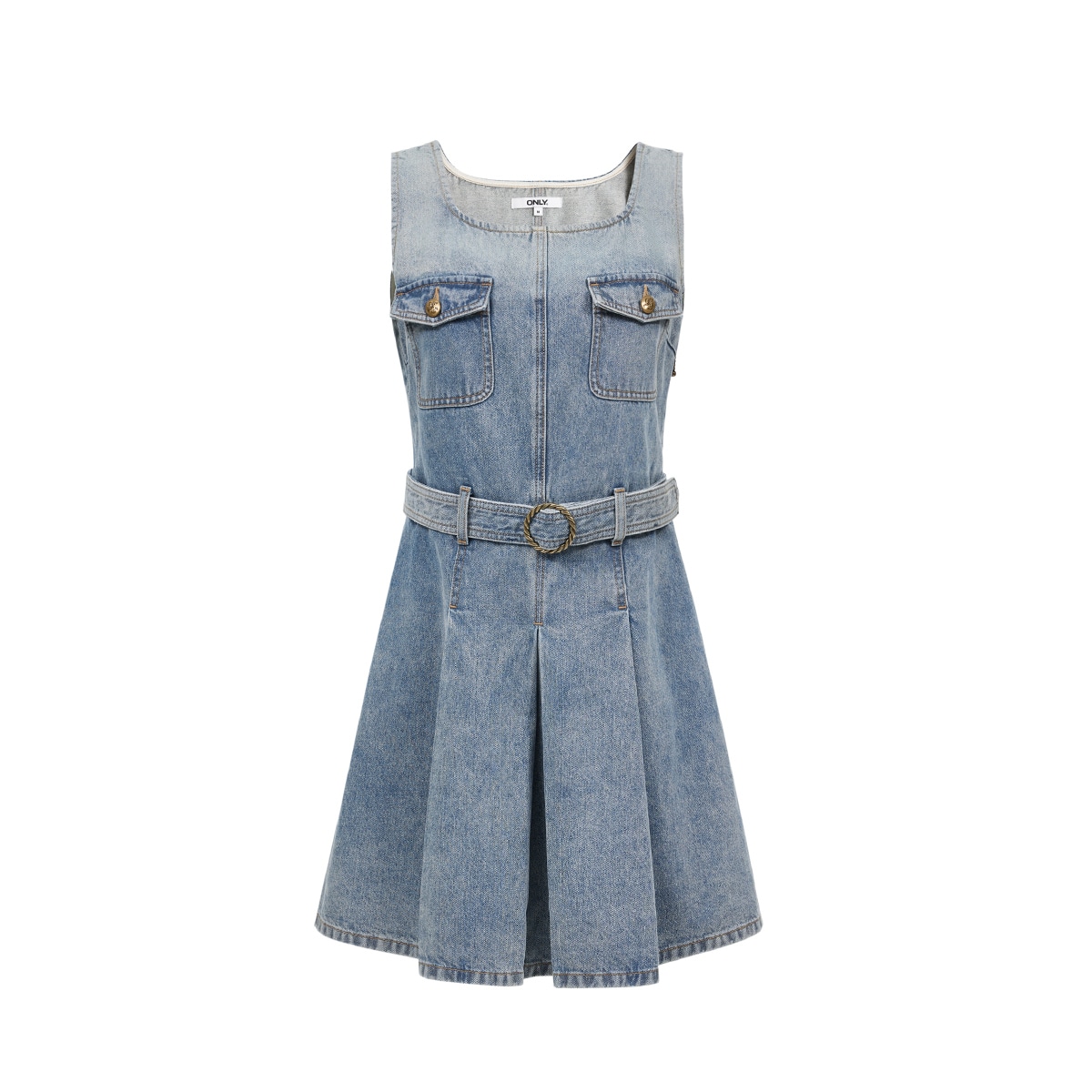 ONLY U-Neck Gradient Pleated Denim Dress
