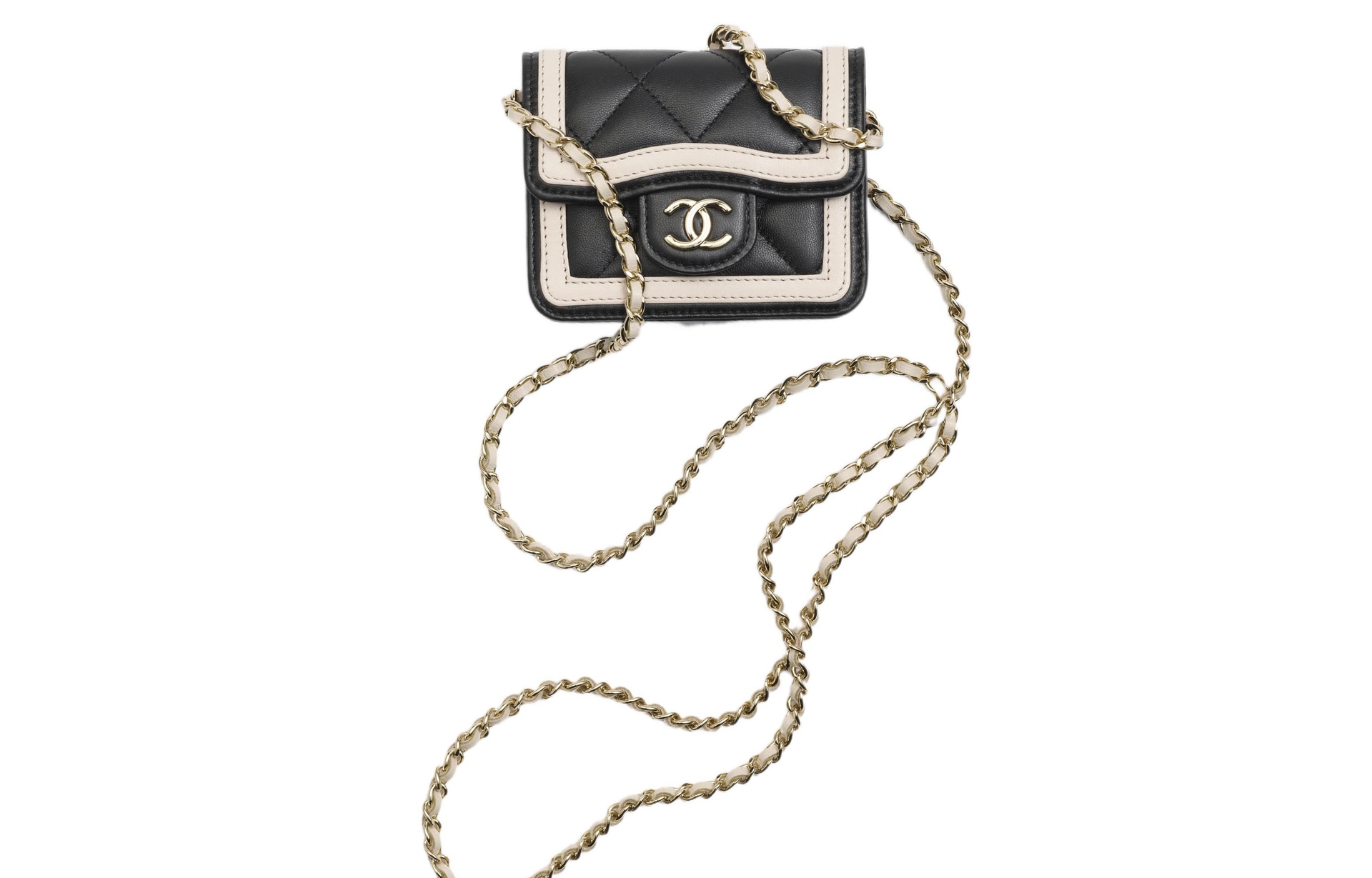 CHANEL 23B Mini Chain Bag Black Beige