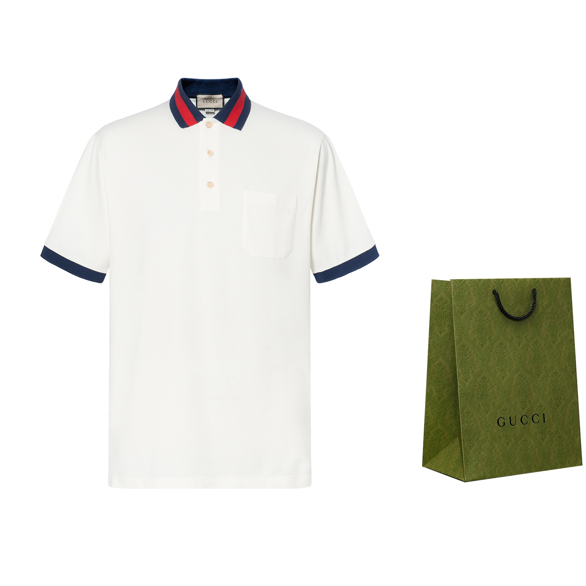 Gucci FW22 Striped Collar Polo White — фото 6