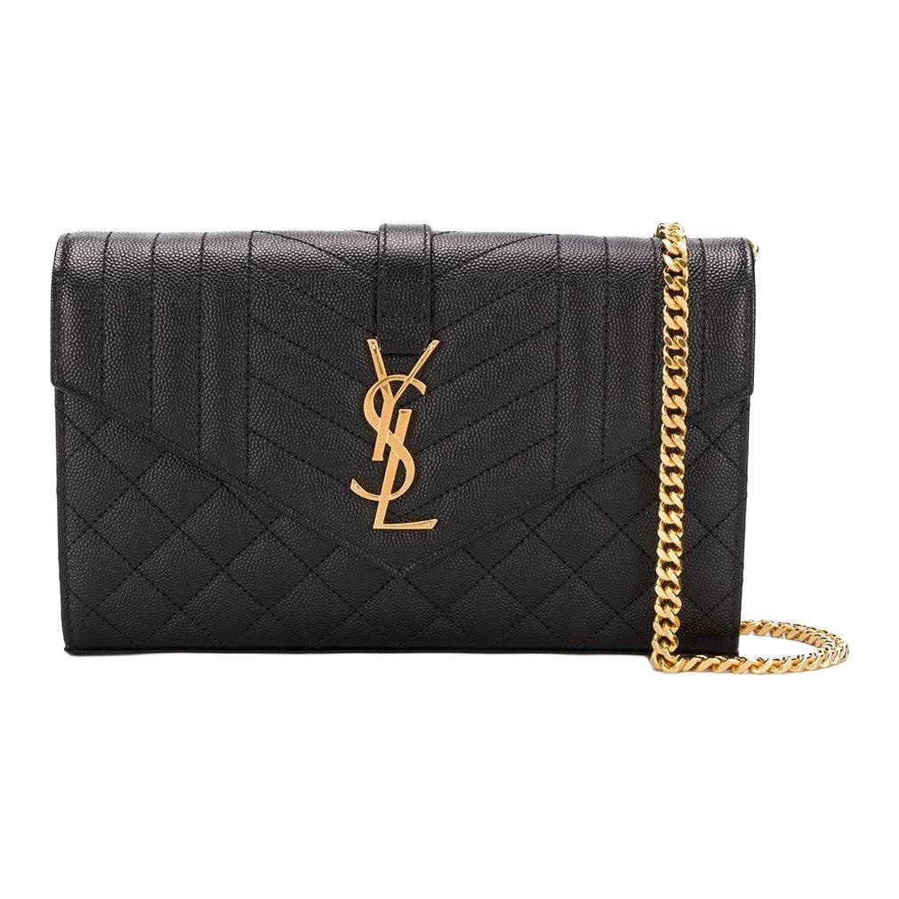 SAINT LAURENT/圣罗兰 Saint Laurent YSL Monogram Quilted Leather Wallet Crossbody Bag Black