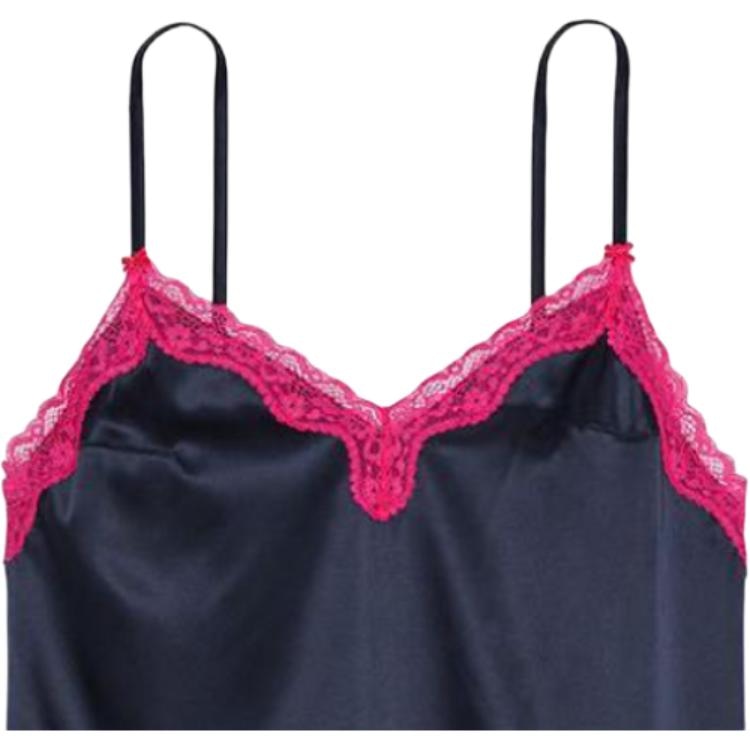 Victoria'S Secret Tease Satin Lace-Trim Mini SlipNoir Navy V — фото 1