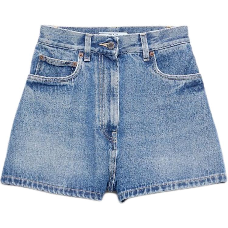 Prada High Waist Flared Denim Shorts