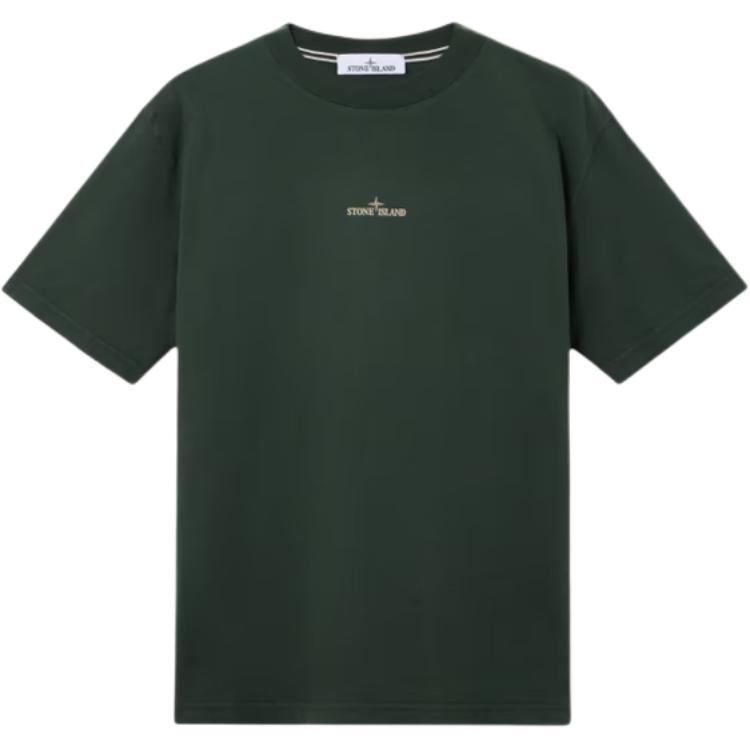 Stone Island Letter Print Crew Neck T-Shirt Green