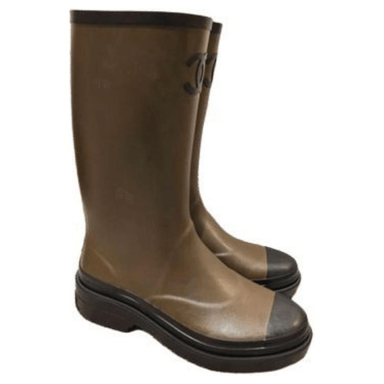 Chanel Waterproof Round Toe Rain Boots Military Green — фото 7