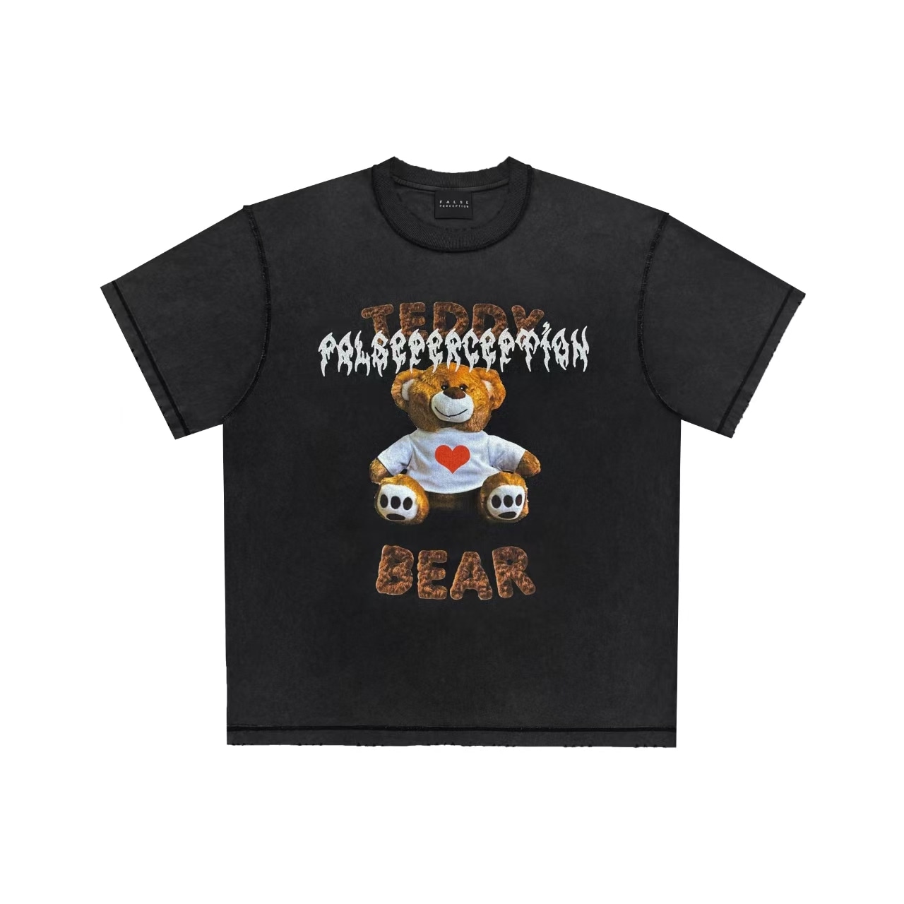 False Perception Bear Cartoon Washed T-Shirt