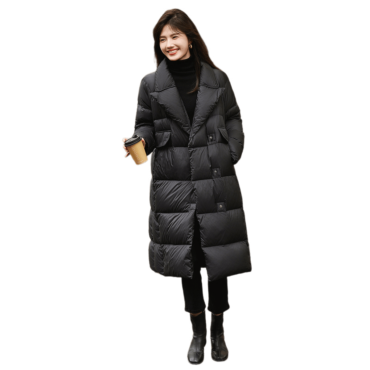 【dme】 纯色基础加厚保暖气质长款翻驳领羽绒服 女款