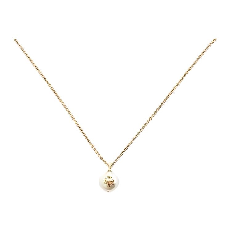 TORY BURCH/汤丽柏琦 Tory Burch Pearl Logo Pendant Necklace Gold