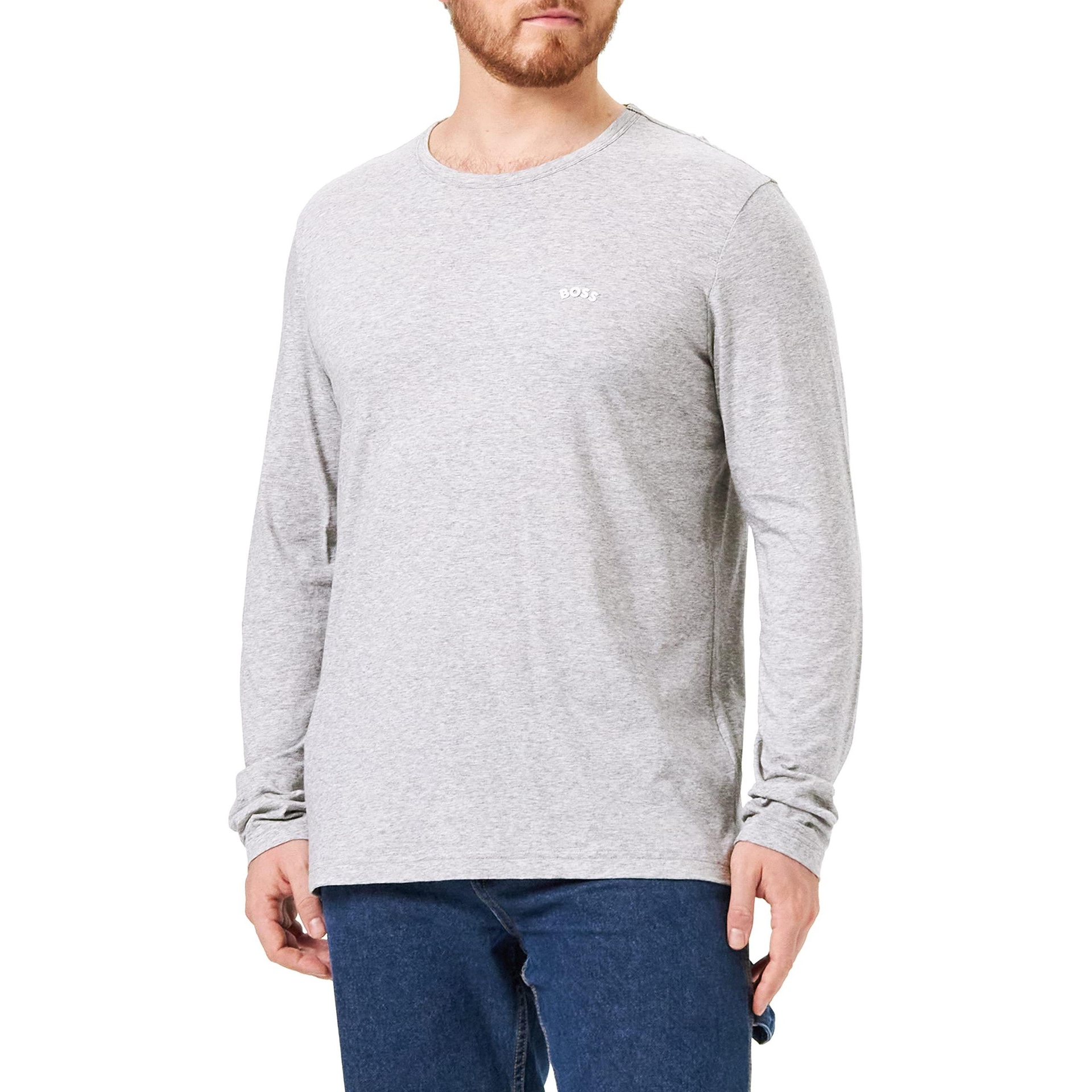 HUGO BOSS SS22 Logo Embroidered Long Sleeve Tee Grey