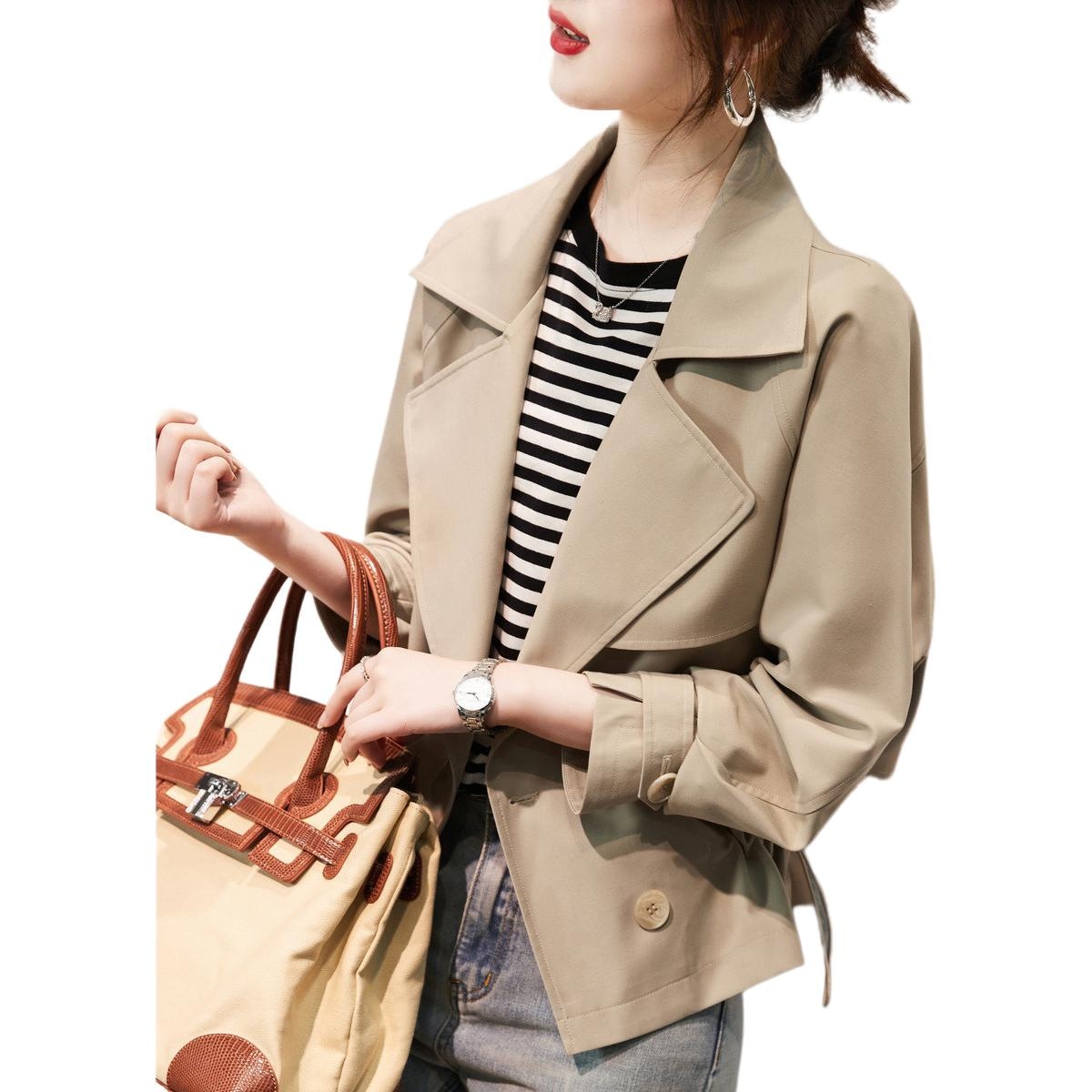 Dme 【dme】 小个子短双排扣翻领风衣 女款 — фото 1