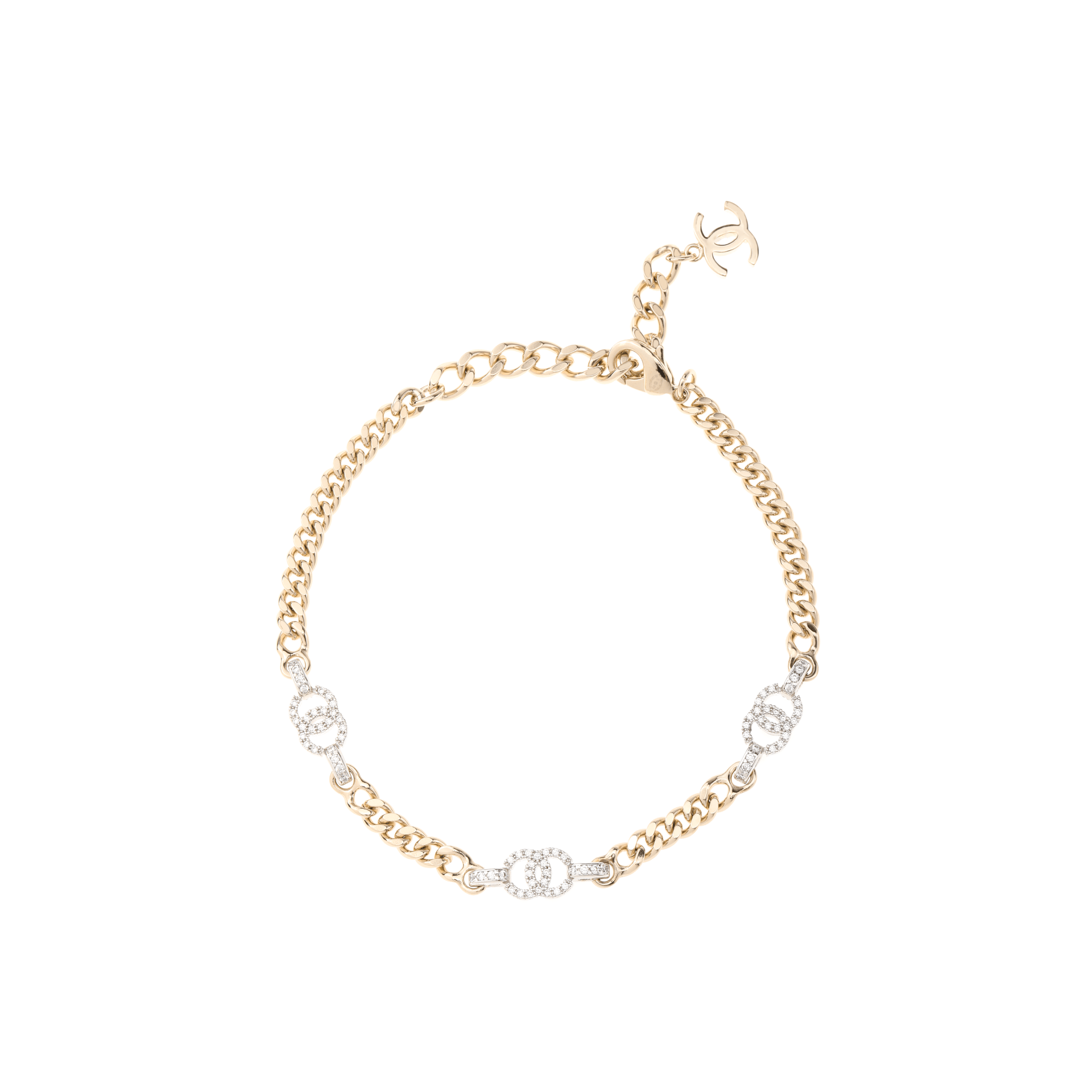 Chanel Double C Metal Crystal Necklace Gold — фото 2