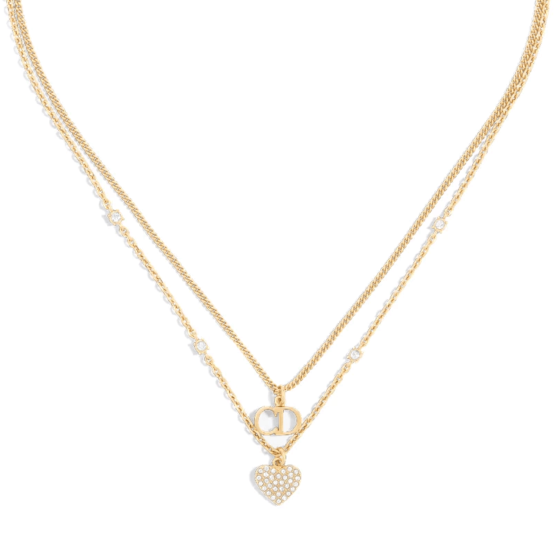 DIOR Double Chain Heart Pendant Necklace Gold