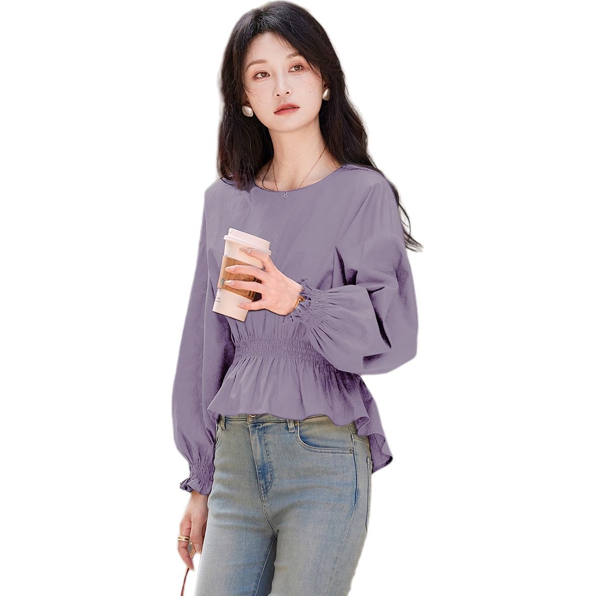 Dme 【dme】 圆领收腰纯色落肩袖长袖衬衫 女款 — фото 11