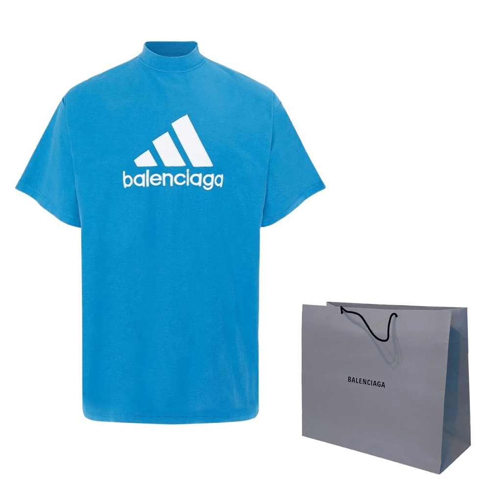 Balenciaga x Adidas Logo T-Shirt Blue — фото 7