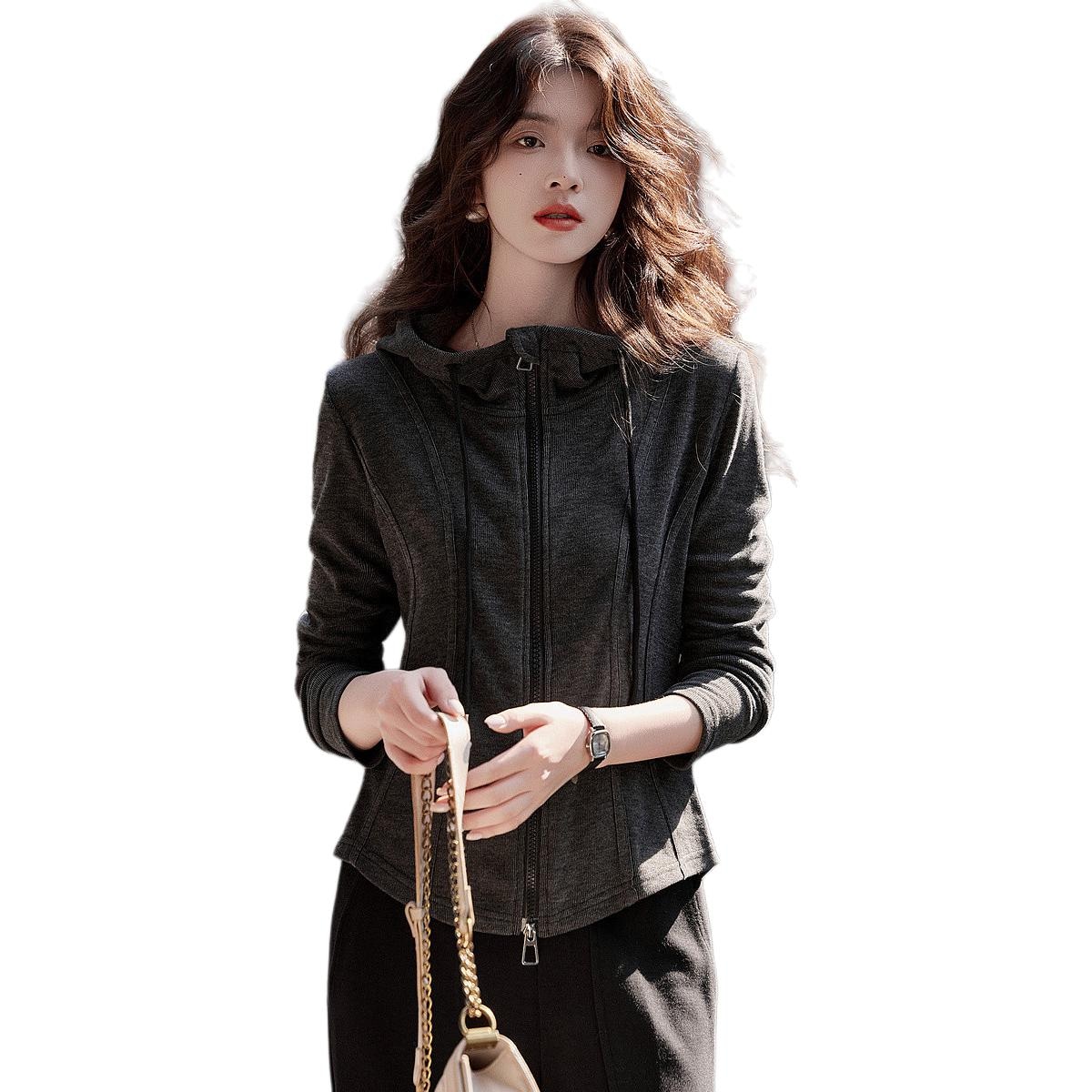 Dme 【dme】 纯色拉链连帽休闲长袖夹克外套 女款 — фото 5