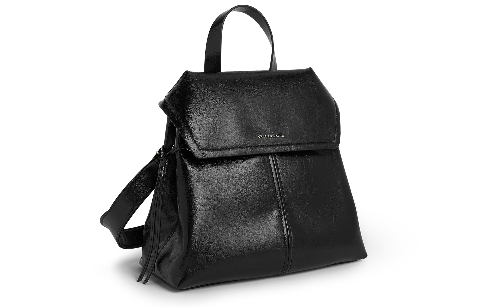Charles&Keith Knot PU Backpack Medium Coffee Black — фото 9