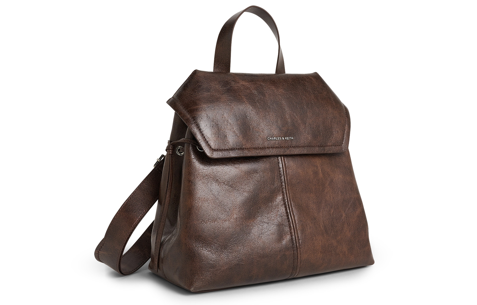 Charles&Keith Knot PU Backpack Medium Coffee Black — фото 1
