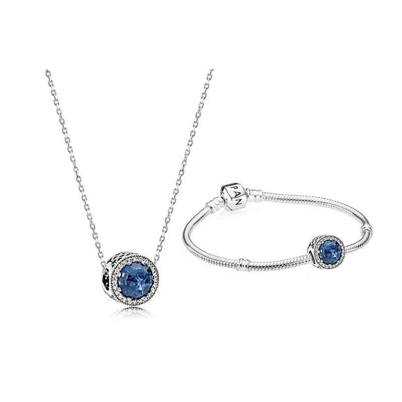 Pandora/潘多拉 Pandora Ocean Heart Blue Sparkle Necklace Set