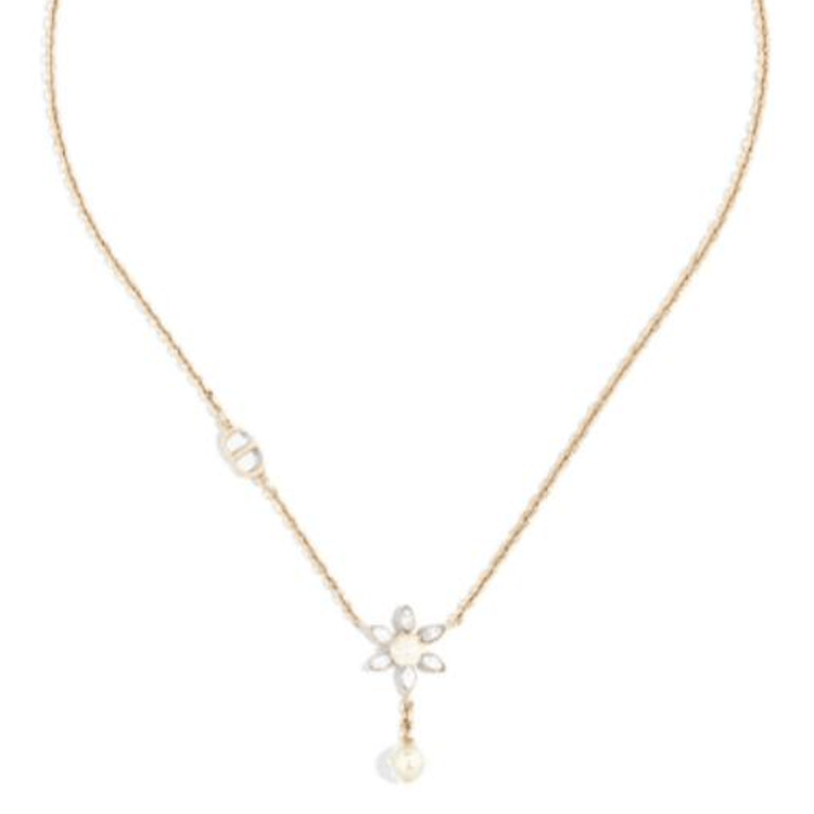 DIOR Floral Pearl Tassel Necklace Gold