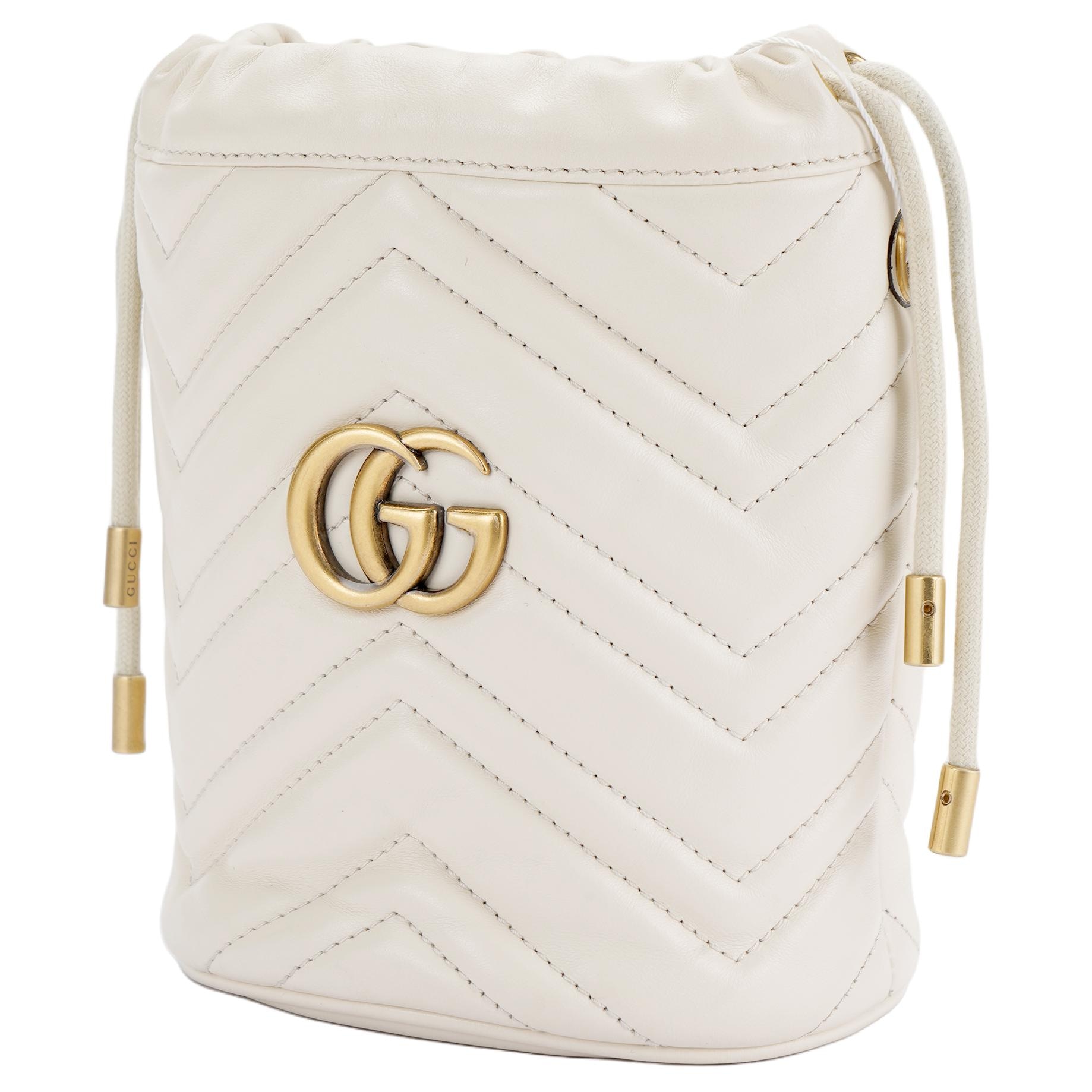 Gucci GG Marmont Mini Bucket Bag White — фото 1