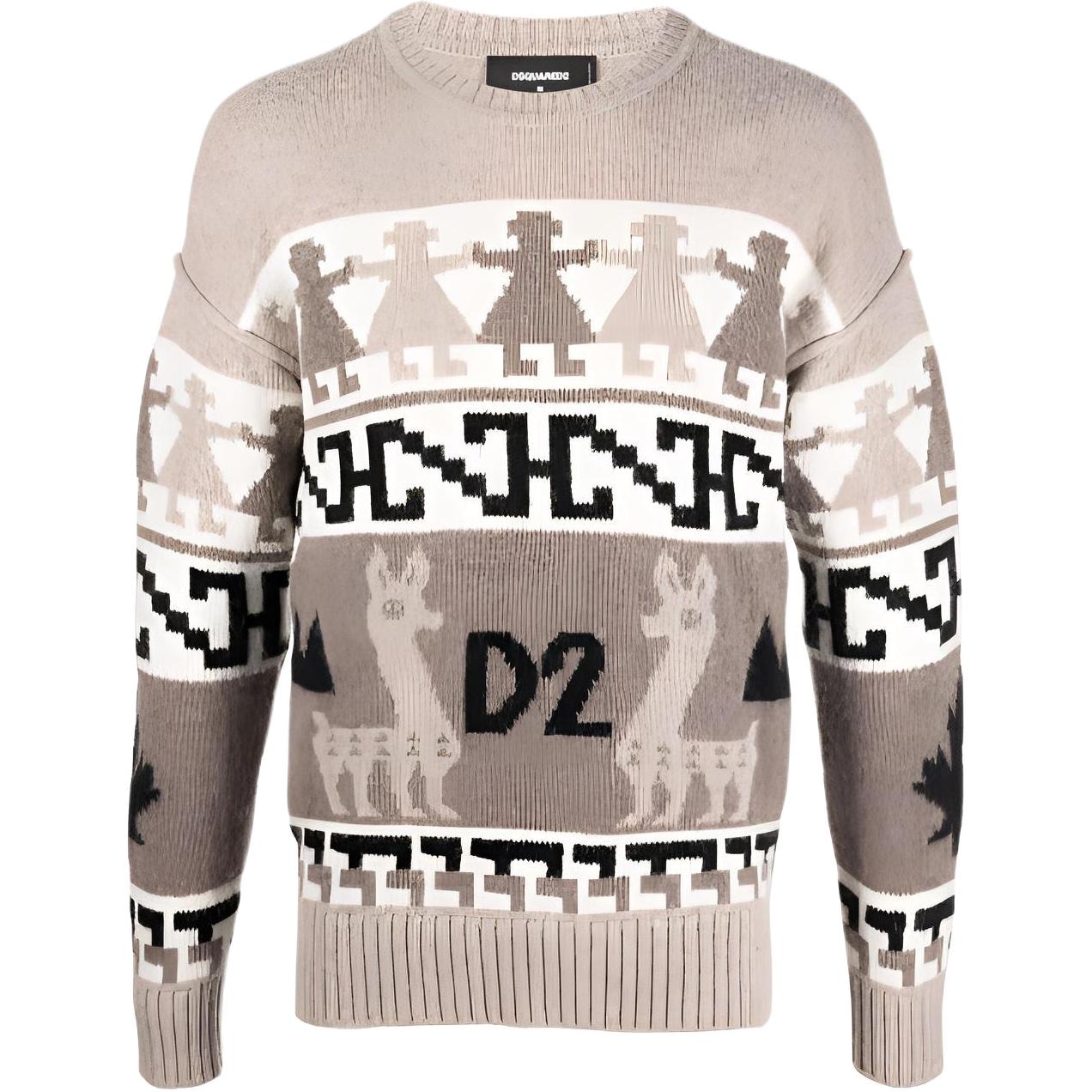 DSQUARED 2 DSQUARED2 FW22 Jacquard Knit Sweater Khaki
