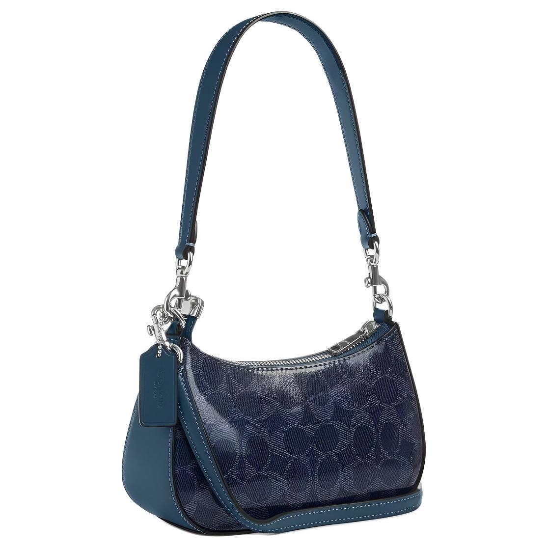 Coach Signature Leather Shoulder Bag Blue — фото 1