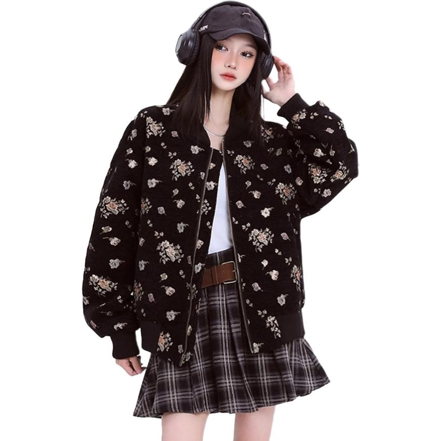 CHEER ZONE Vintage Floral Baseball Jacket