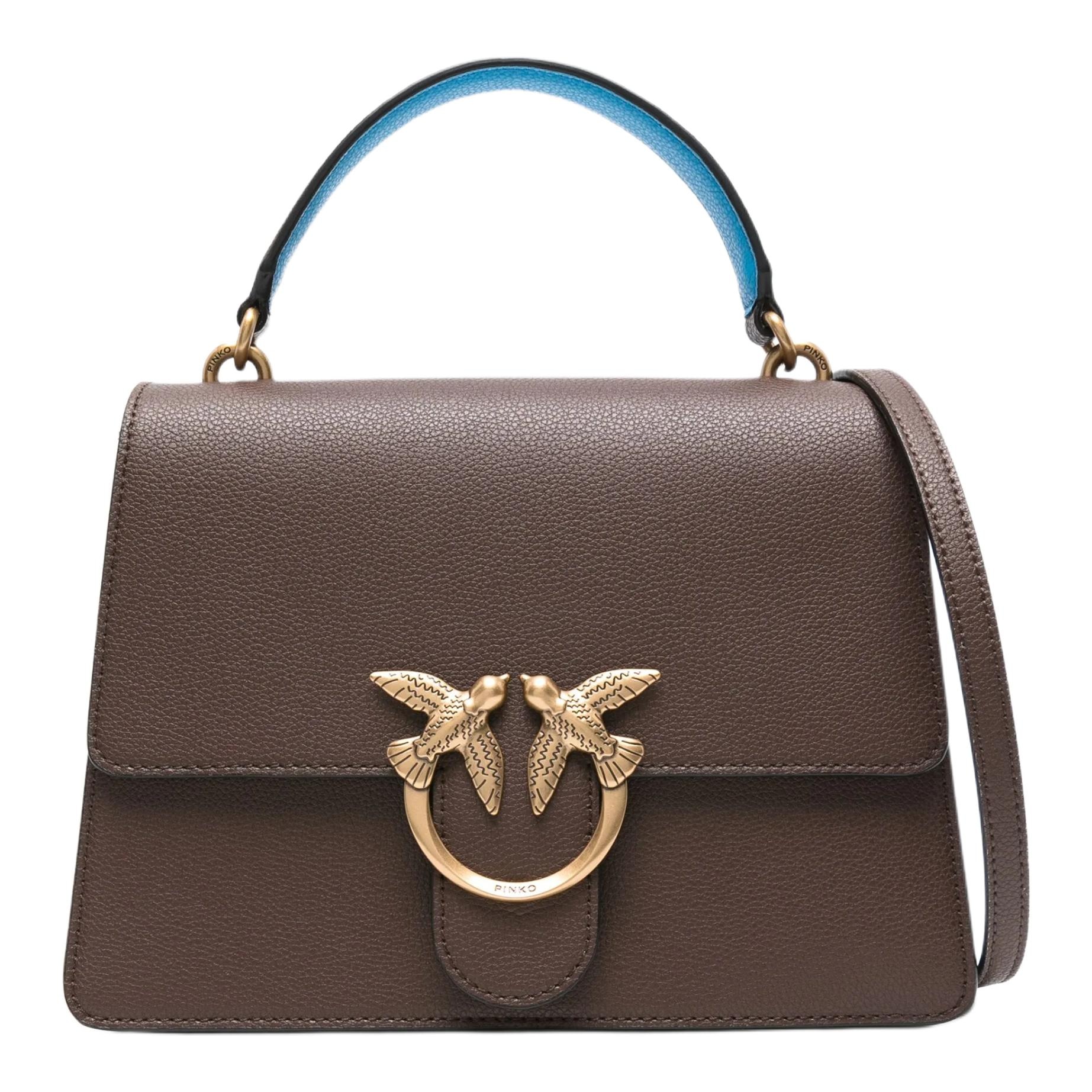 PINKO Love Birds Leather Tote Brown