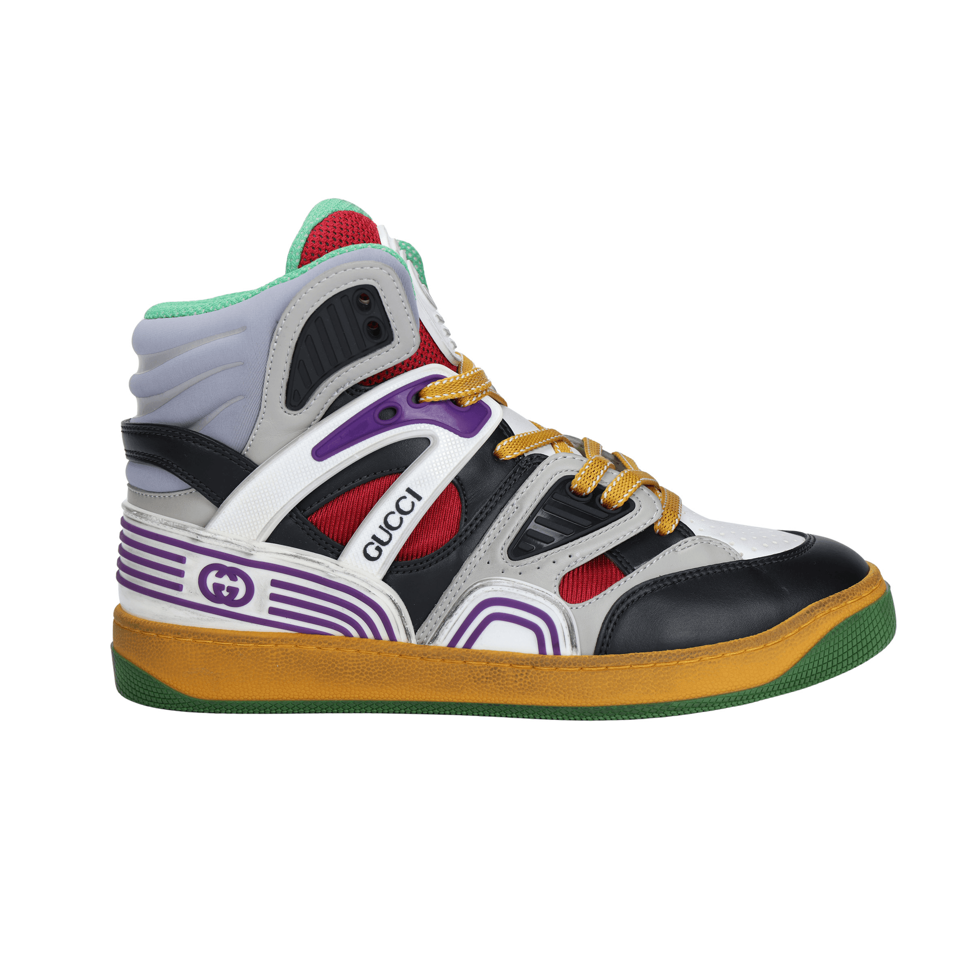 Gucci Basket High Top Black White Yellow — фото 6