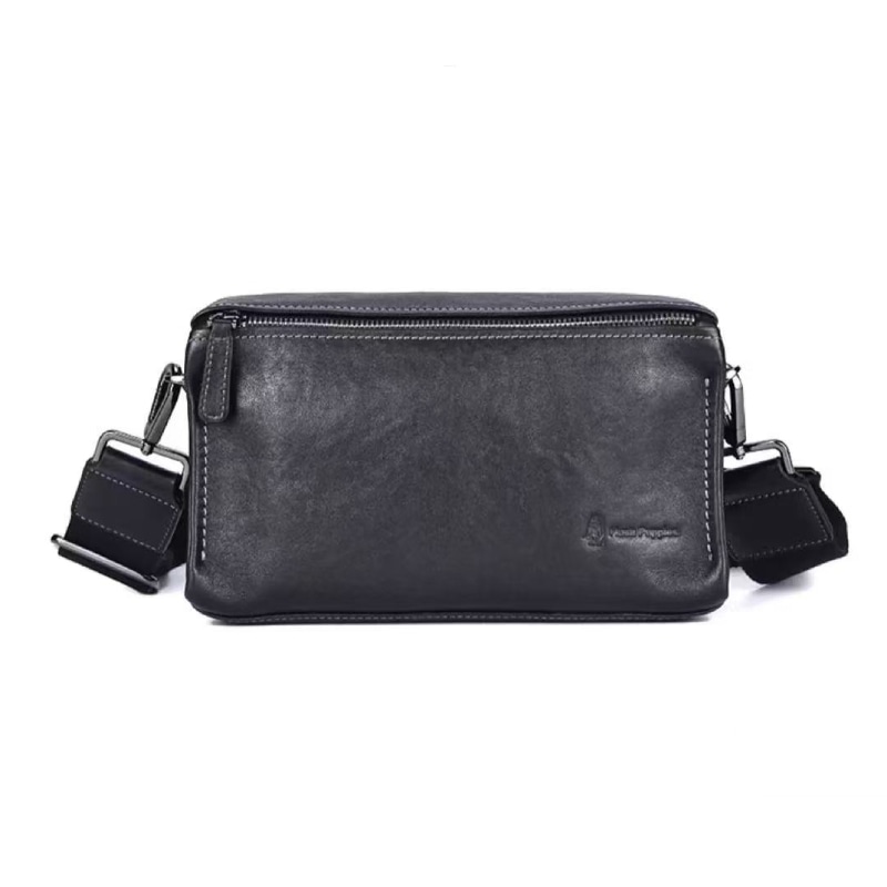 Hush Puppies/暇步士 Hush Puppies Retro Leather Crossbody Bag Black