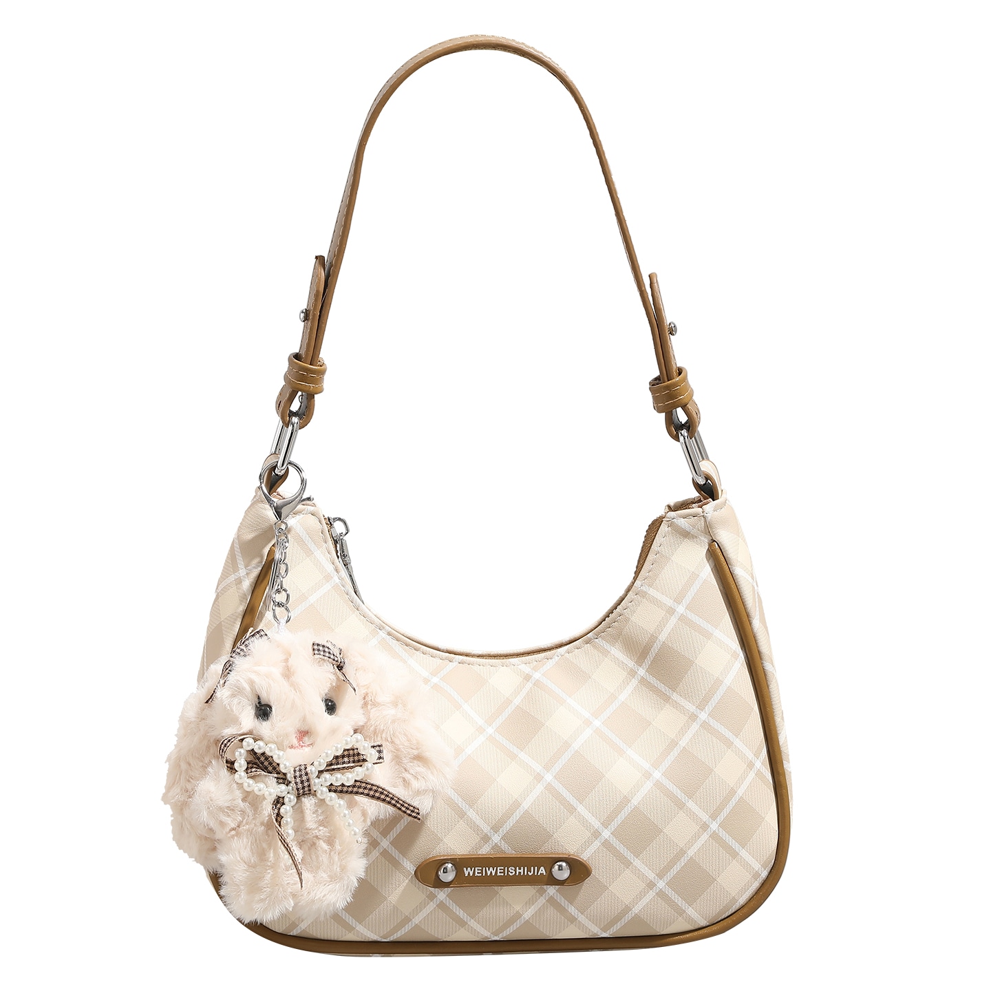 MINLUBAOLUO Vintage Plaid Shoulder Bag Khaki