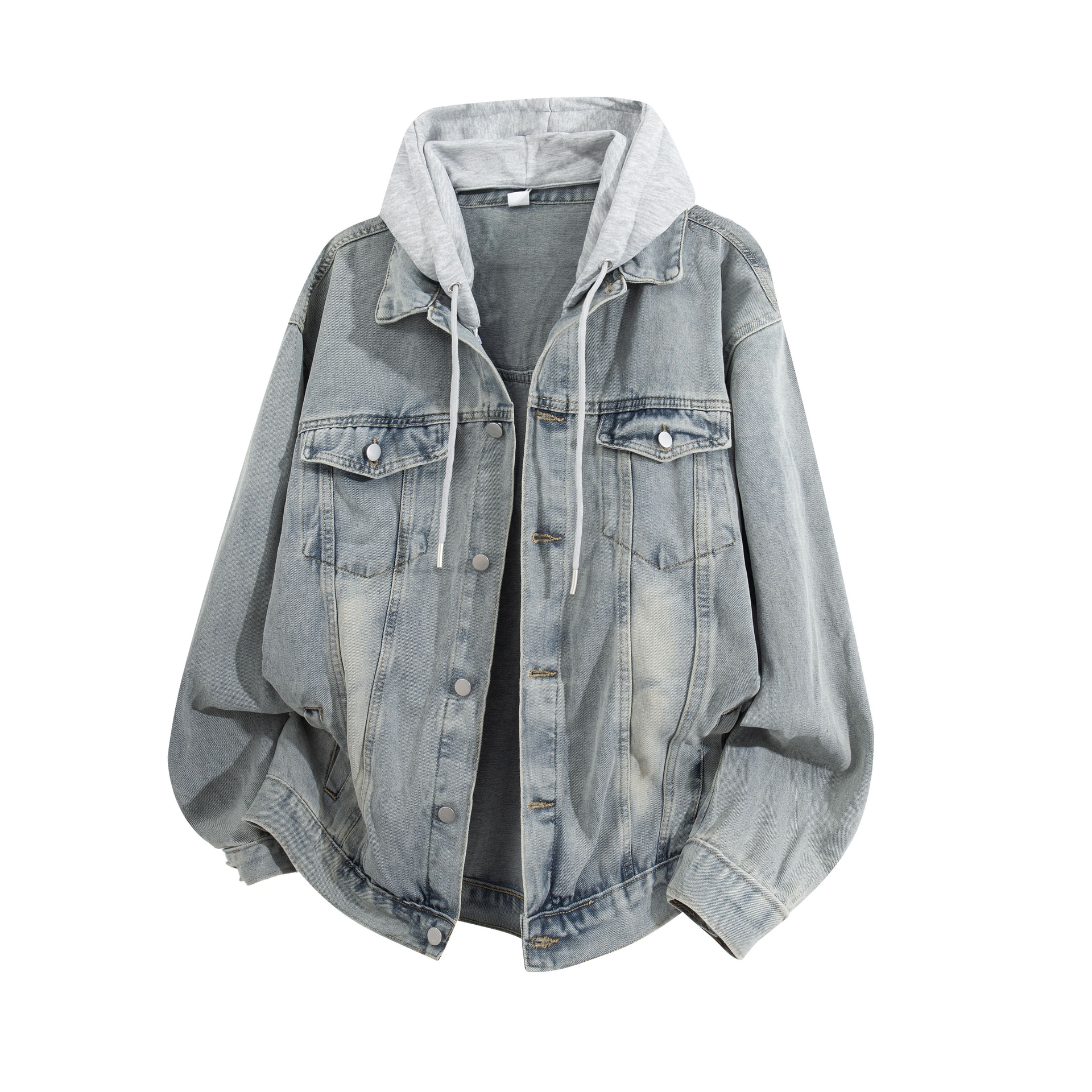 FIDO DIDO Vintage Button Hoodie Denim Jacket