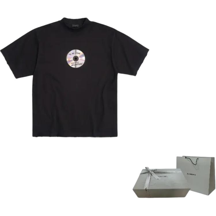 Balenciaga Letter Disc Print T-Shirt Black — фото 9