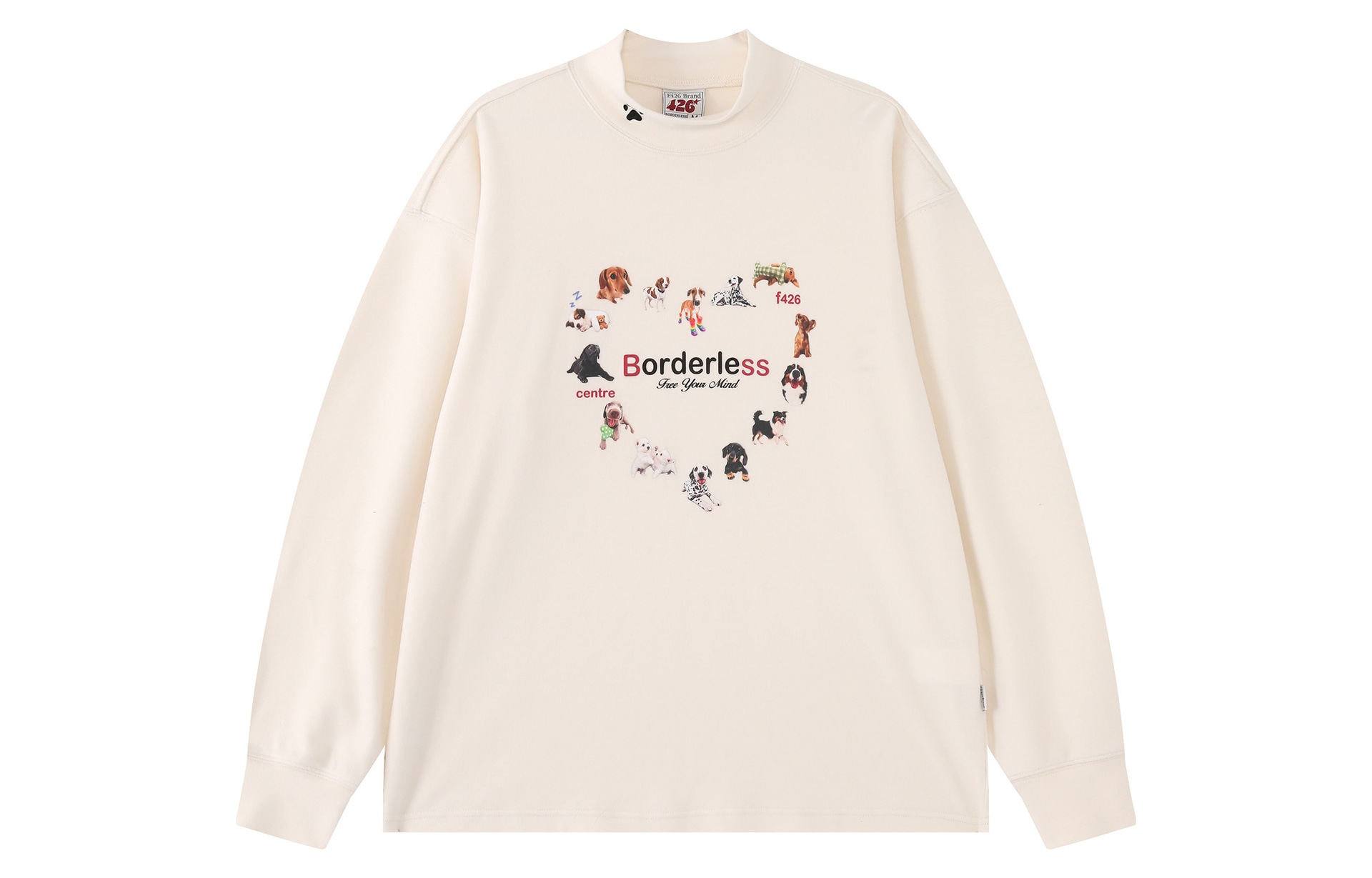F426 Turtleneck Heart Print Long Sleeve Tee
