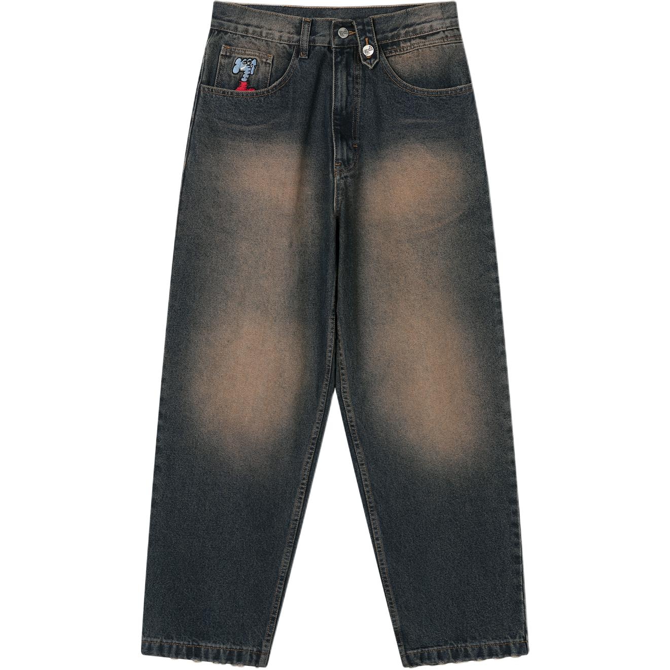 MIND ERROR Vintage Washed Embroidered Straight Jeans