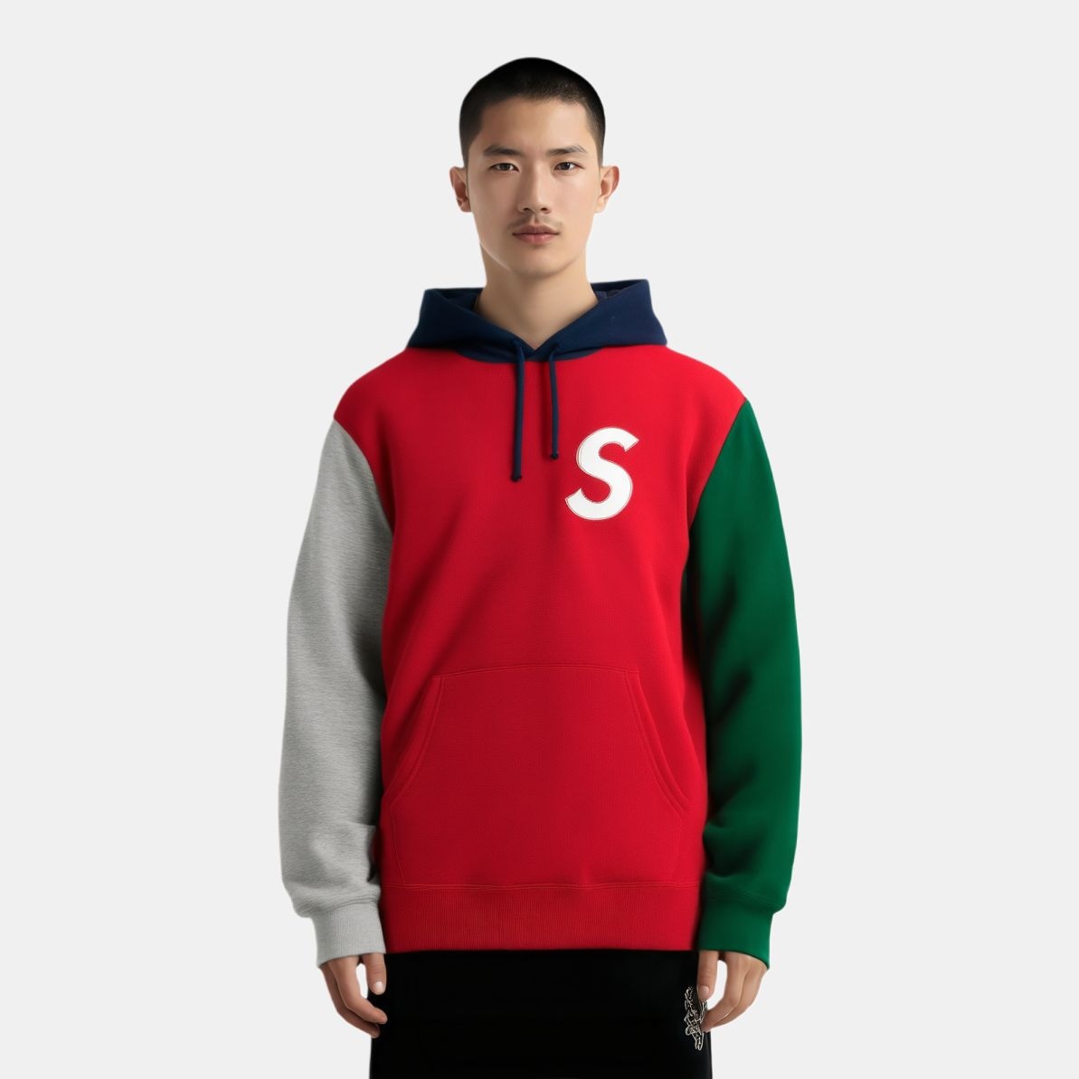 Supreme SS19 S Logo Colorblocked Hooded Sweatshirt Red — фото 2
