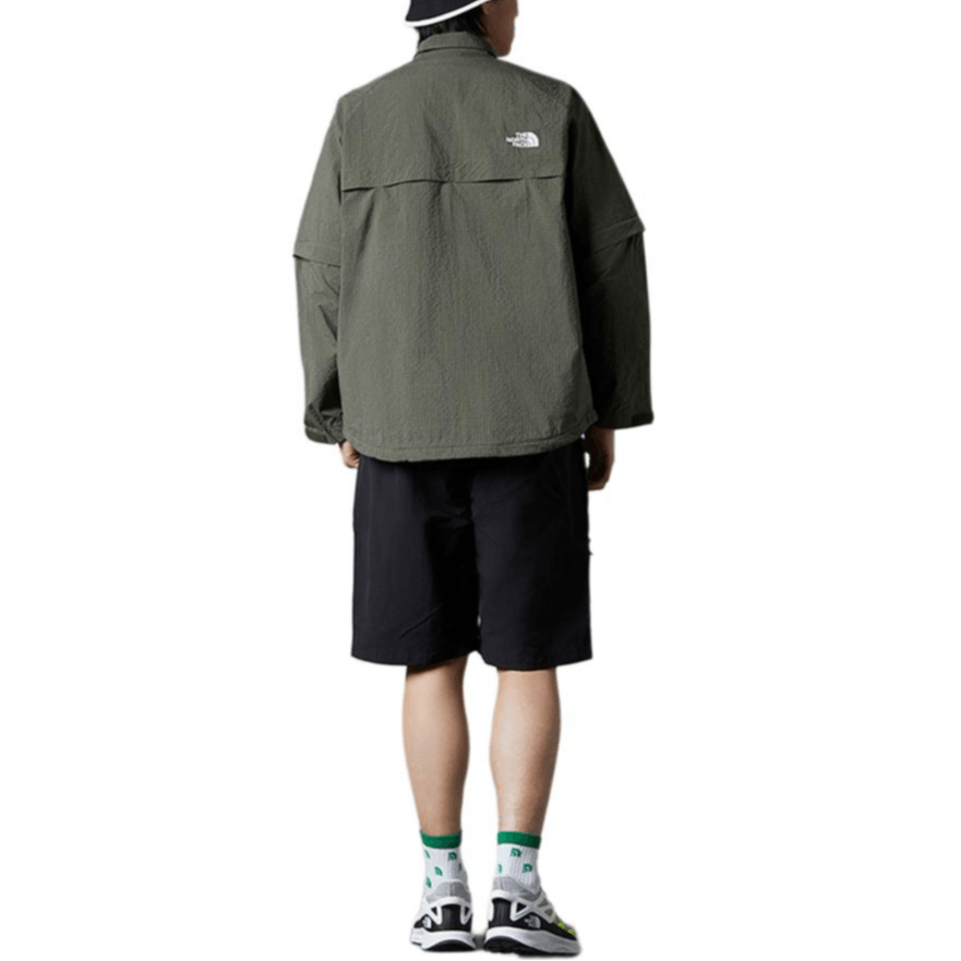 The North Face SS23 Urban Renewal Logo Embroidered Detachable Sleeve Windproof Jacket Green — фото 2