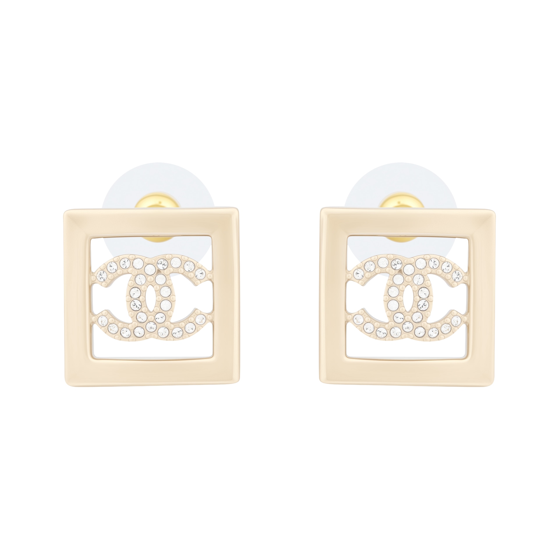 CHANEL Classic Double C Square Earrings Gold