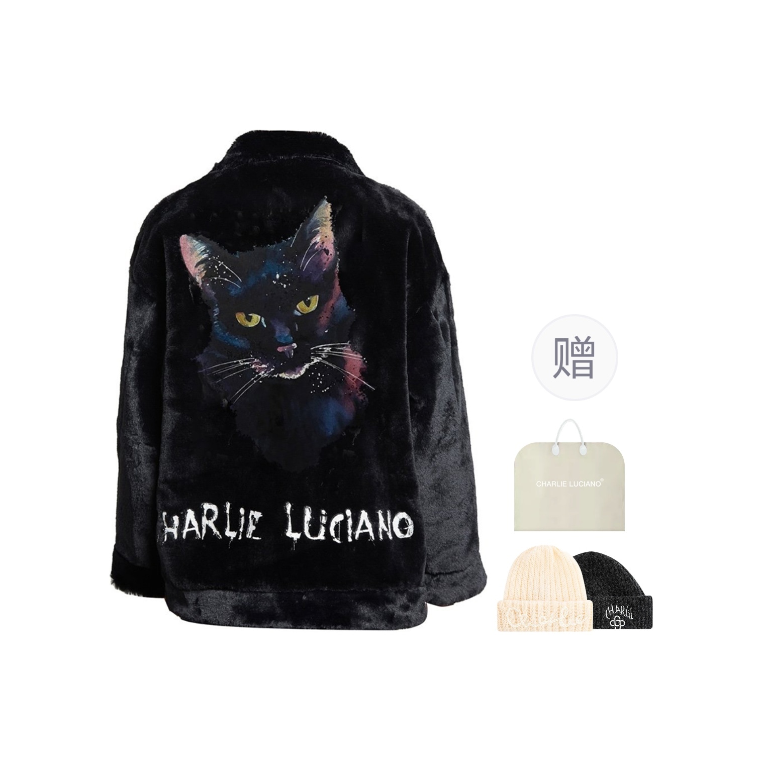 Charlie Luciano Black Faux Fur Coat