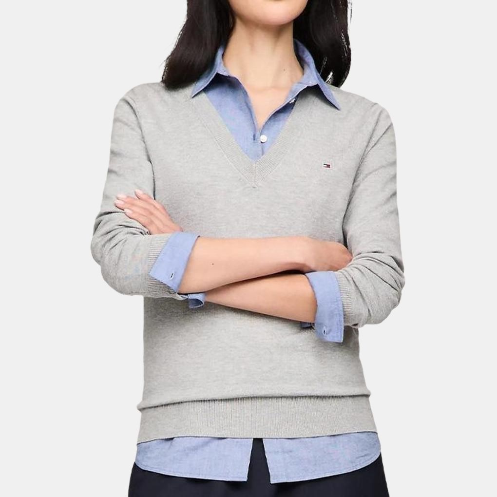 Tommy Hilfiger V-Neck Knit Sweater Grey — фото 1