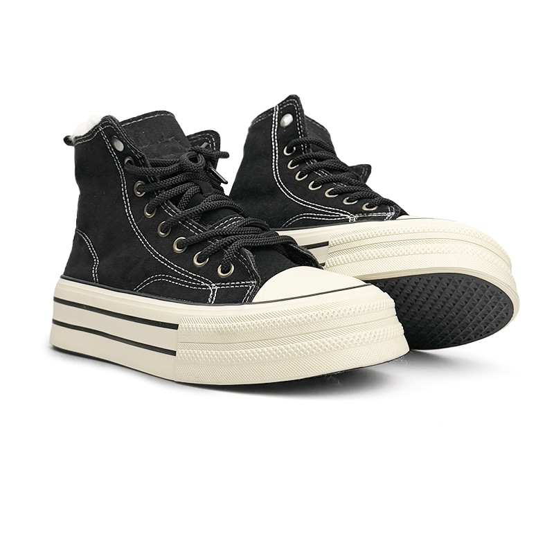Mengsai High Top Canvas Sneakers Black — фото 9